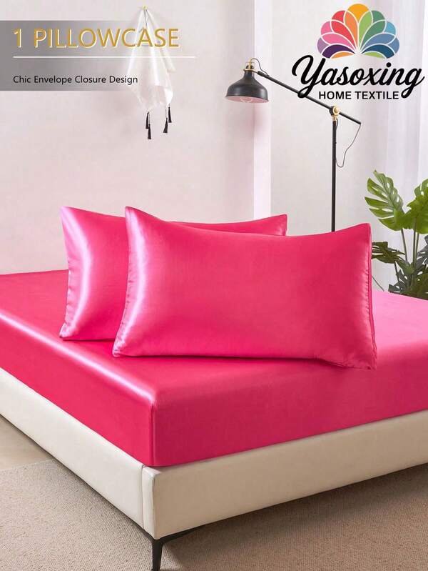 1pc Dark Pink Premium Silky Satin Envelope Pillowcase Pillow Covers Without Filling,Soft Breatheable Wrink-Free Better For Hair Skin Sleep King Queen Twin Size Domitory Bedding Back School Bedding